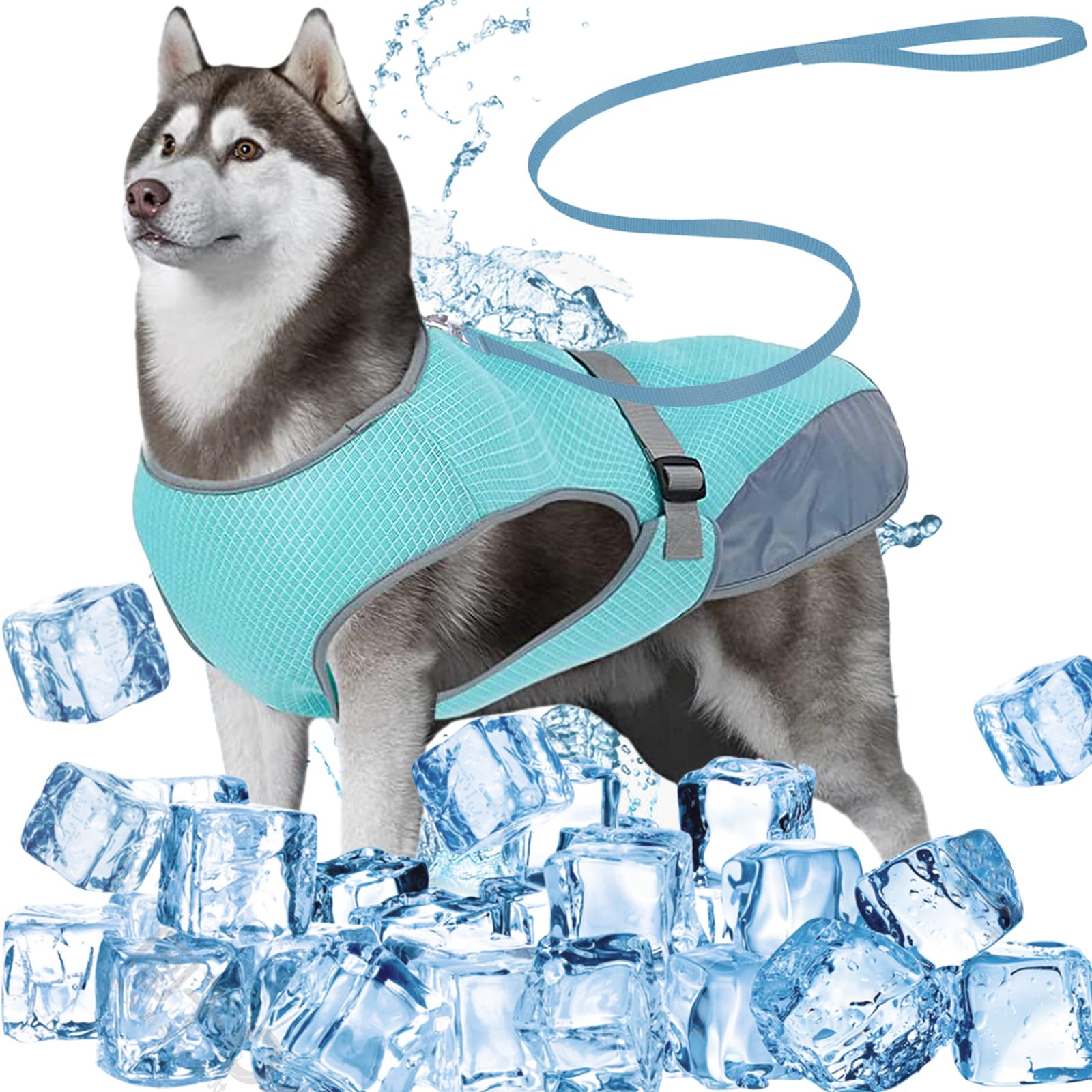 DKDDSSS Dog Cooling Vest, Dog Cool Jacket, Breathable Pet Cooling Coat, Summer Cooler Vest for Medium Large Dogs Walking Outdoor (L Blue)