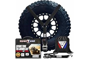 Y Strap for Spare Tire - Heavy Duty Spare Tire Strap for UTV, Offroad Accessories & Roof Rack, 3 Way Ratchet Strap Tie Down- 1.6" Wide, Can Secure Up to 40" Tire by Straight Jacket Crew (Black)