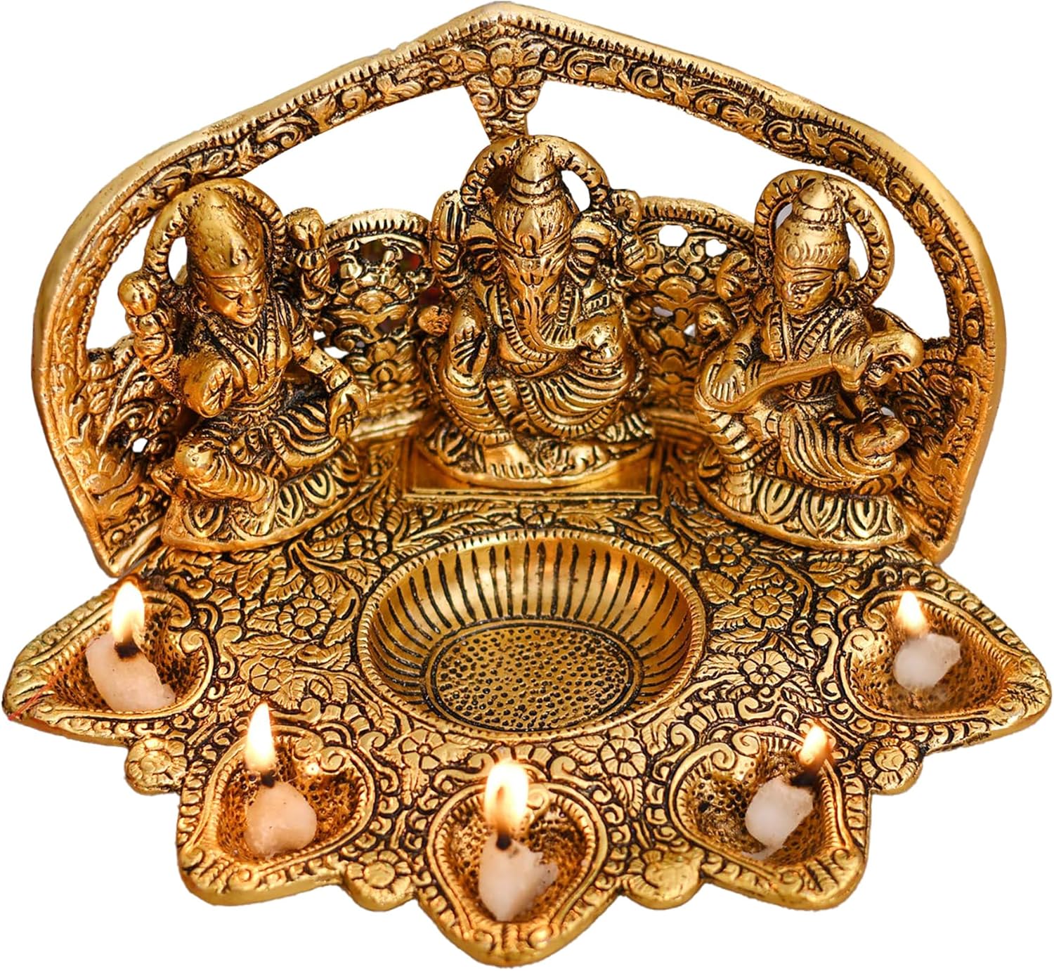 Oil Lamps & Accessories - Wonder Care Lakshmi Ganesha Saraswati Diya lamp for Pooja and Home Decor Diwali diyas | Diwali Decorations for Home | Traditional Diya Diwali Gift | Diya lamp for Pooja