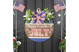 7STROBBS 4th of July Patriotic Wreaths for Front Door Decorations Outsides,Happy 4th of July Door Sign Decorations Outdoor,Independence Day Wooden American Flag Patriotic Decor for Porch Wall Window Indoor