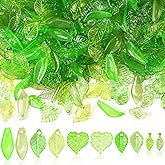 Augshy 500Pcs Acrylic Green Leaf Beads, Transparent Maple Leaves Hanging Pendants Charms for Jewelry Making Necklace Earring Spring Plant DIY Wind Chimes Crafts