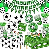 BOLAKE Soccer Party Plates Tableware Set Serves 24 Soccer Party Supplies Includes Banner Plates Cups Napkins Tablecloth for Soccer Sports Theme Birthday Supplies