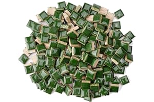 Samjobroad Ceramic Mosaic Tiles for Crafts, 12mm Square Glazed Porcelain Tiles,300g/200pieces,Ideal for DIY Picture Coaster Home Mosaic Decoration,Forest Green