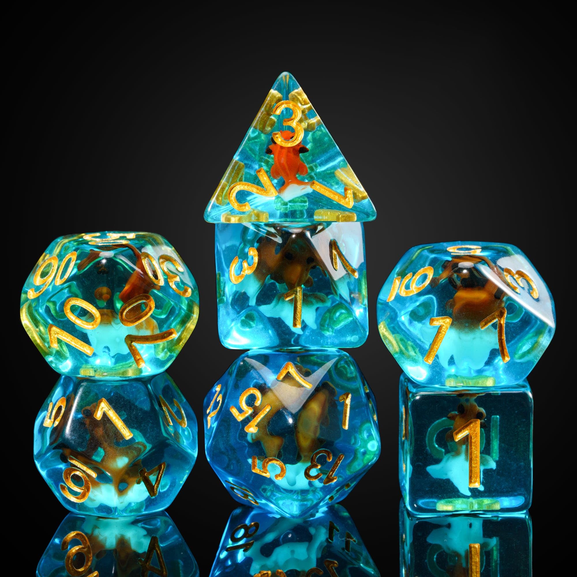 cusdie 7-Die DND Dice, Polyhedral Dice Set Filled with Animal, for Role Playing Game Dungeons and Dragons D&D Dice（Red White Goldfish） — image 1