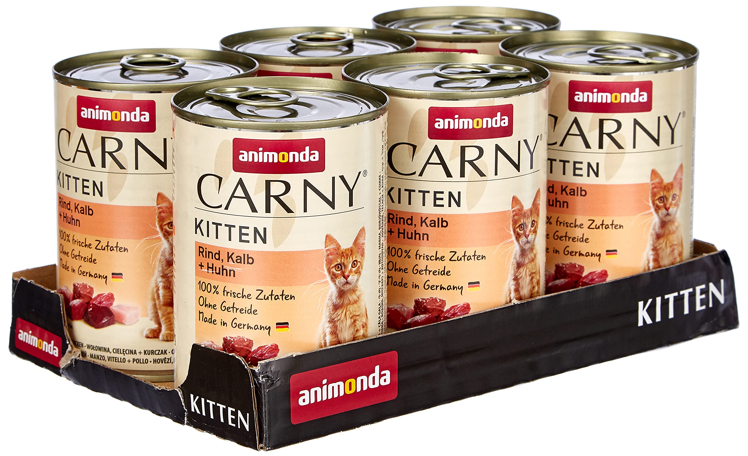 animonda Carny Kitten cat food, wet food for cats up to 1 year, beef, veal + chicken, 6 x 200g