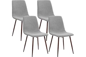 CangLong Set of 4, Kitchen Fabric Cushion Seat Back, Modern Mid Century Living Room Side Metal Legs Dining chair, Grey