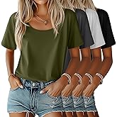 Ficerd 4 Pack Women's Scoop Neck Loose Fit T Shirts Basic Casual Short Sleeve Tops Soft Layer Summer Tees
