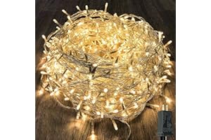 KAQ Warm White Christmas String Lights Indoor/Outdoor, 115FT 300LED Waterproof Christmas Lights with 8 Modes, Clear Wire Fairy Christmastree Lights for Garden Bedroom Christmas Decorations (Warm)