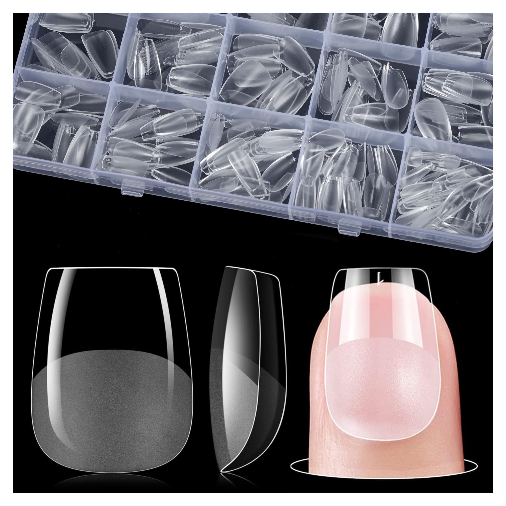 Gelike EC Extra Short Soft Gel Nail Tips Kit for Soak Off Nail Extensions,Full Cover,Coffin Shaped,Pre-buff PMMA Resin Clear Ultra-Thin Design,15 Sizes 240 Pieces, XXS Extra Short Coffin