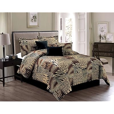 Brown Black White Comforter Set Animal Print Microfur Bed In A