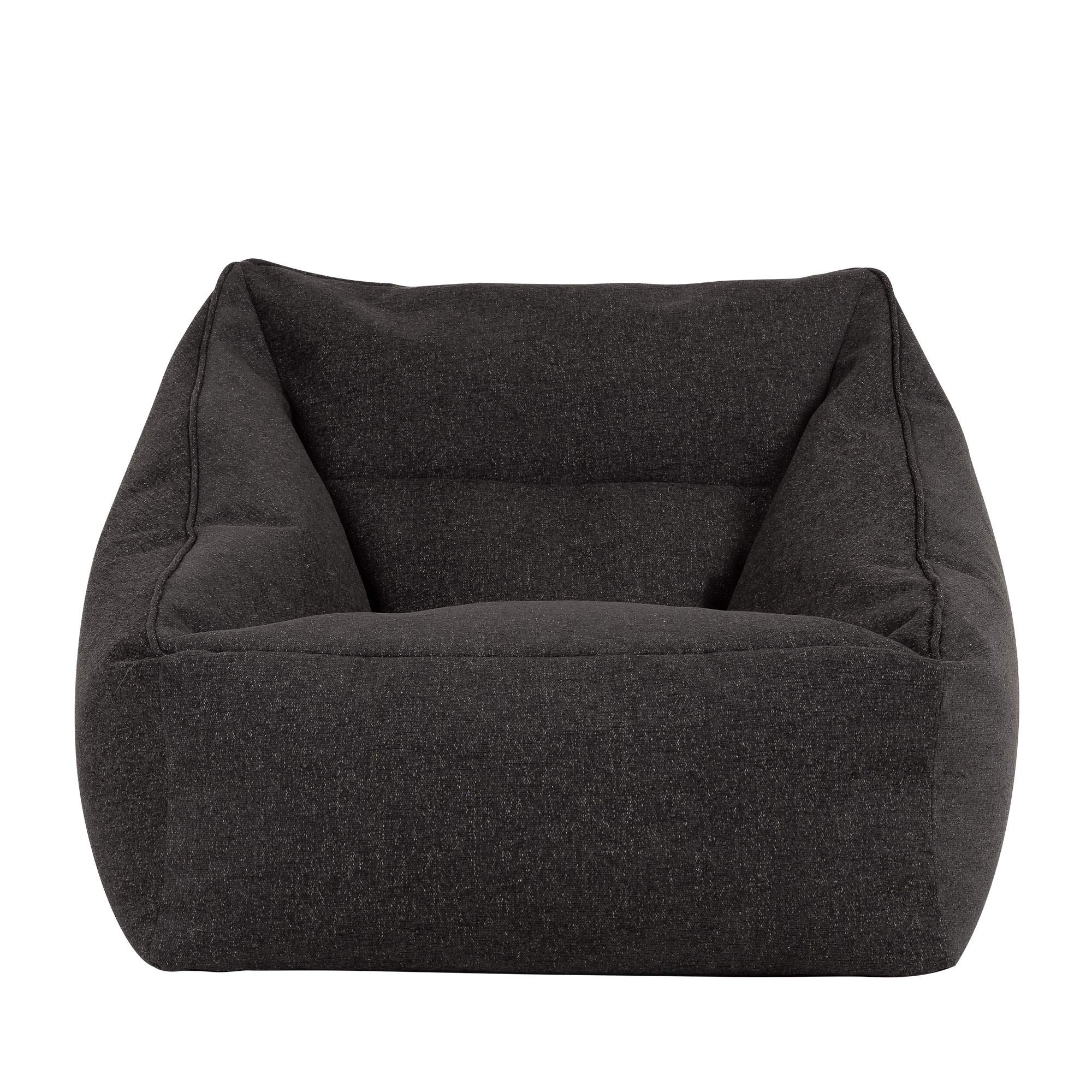 icon Oslo Armchair Bean Bag - 100cm x 80cm, Woven Herringbone Fabric, Living Room Bean Bags (Charcoal)