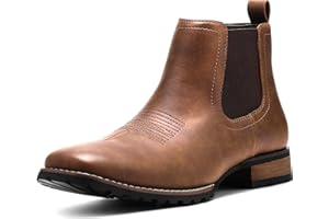 JASONSTAR Chelsea Cowboy Boots for Men Square Toe Western Boots Classic Casual Work Ankle Boots-botines para hombre