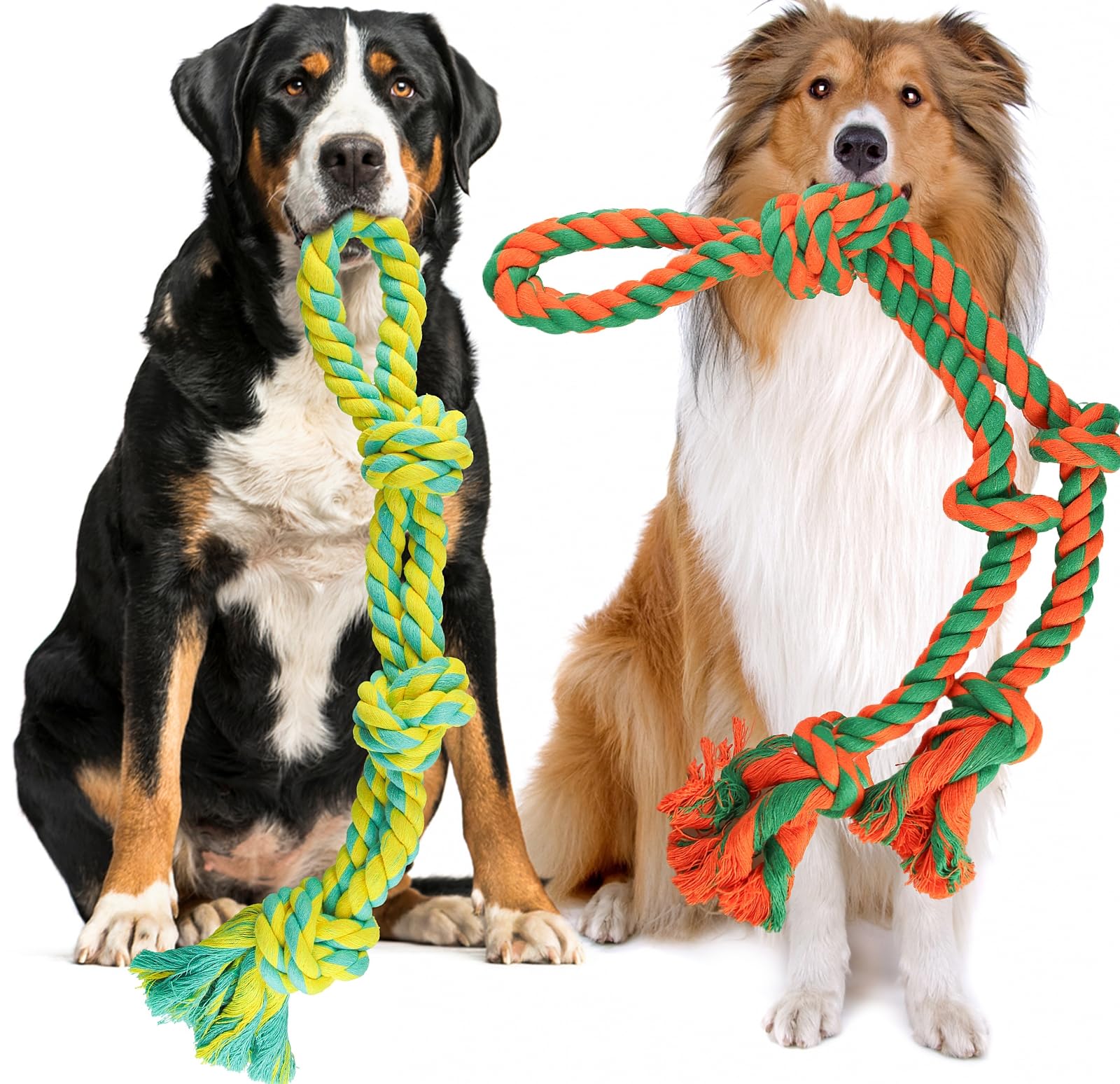 Tough Dog Rope Toys for Large and Medium Aggressive Chewers, 2 Nearly Indestructible Dog Chew Toys, Tough Dog Toy Rope for Large Breed, 100% Natural Cotton for Teeth Cleaning, Tug of War Dog Toy