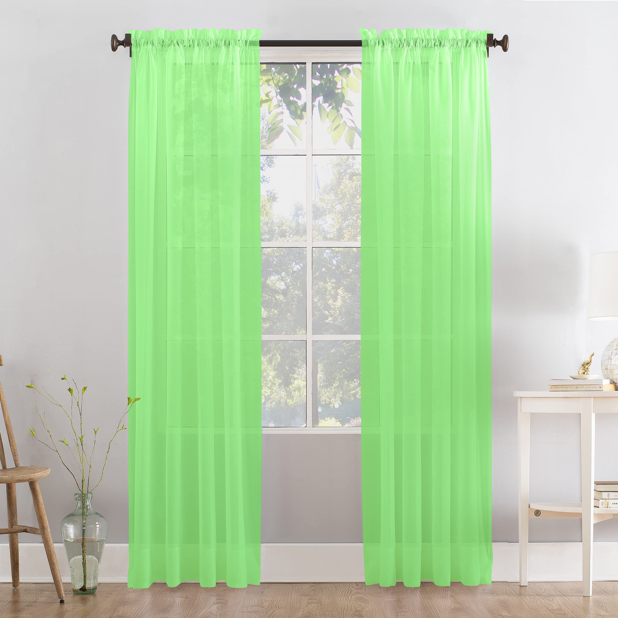Megachest a pair of slot top voile curtains (Lime, 56" wideX118 drop 2 Panels)