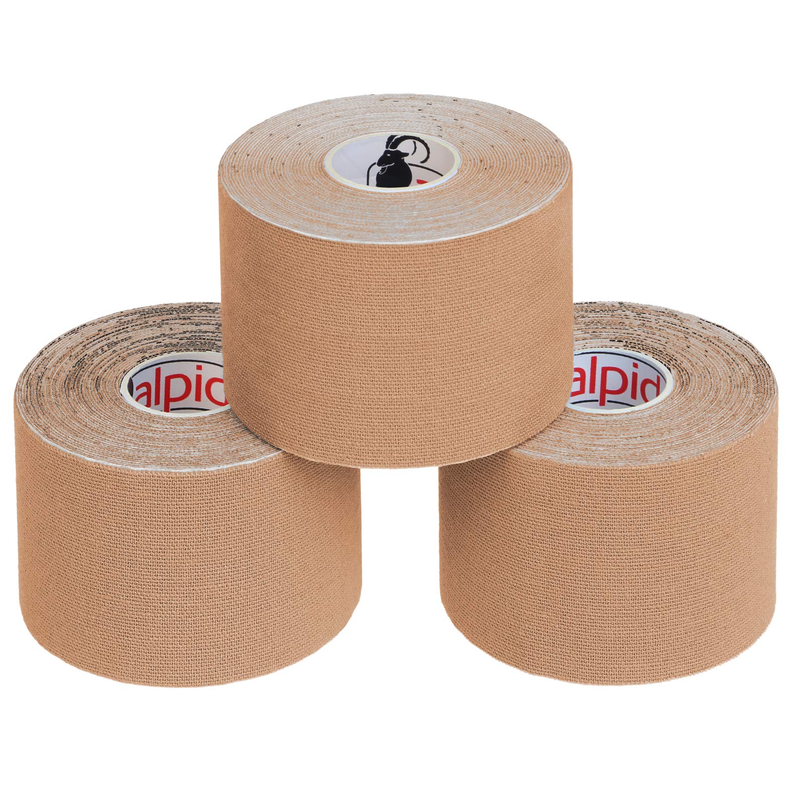 ALPIDEX Kinesiology Tape 1/3/ 6/12 Rolls Many Colors 5 m x 5 cm Application Examples E- Book Skin Friendly Muscle Support Elastic Strapping Tape, Colour:Skin-Coloured, Quantity:3 Rolls