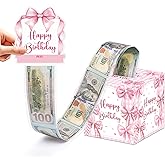 Pink Bow Birthday Money Box for Cash Pull, Happy Birthday Boxes Gifts for Money Pull Out Card, 50Pcs Transparent Bags