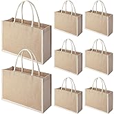8 Pack Burlap Tote Bags, Reusable Jute Tote Beach Bags with Handles Gift Totes Grocery Bags for Women Bridesmaid DIY Embroide