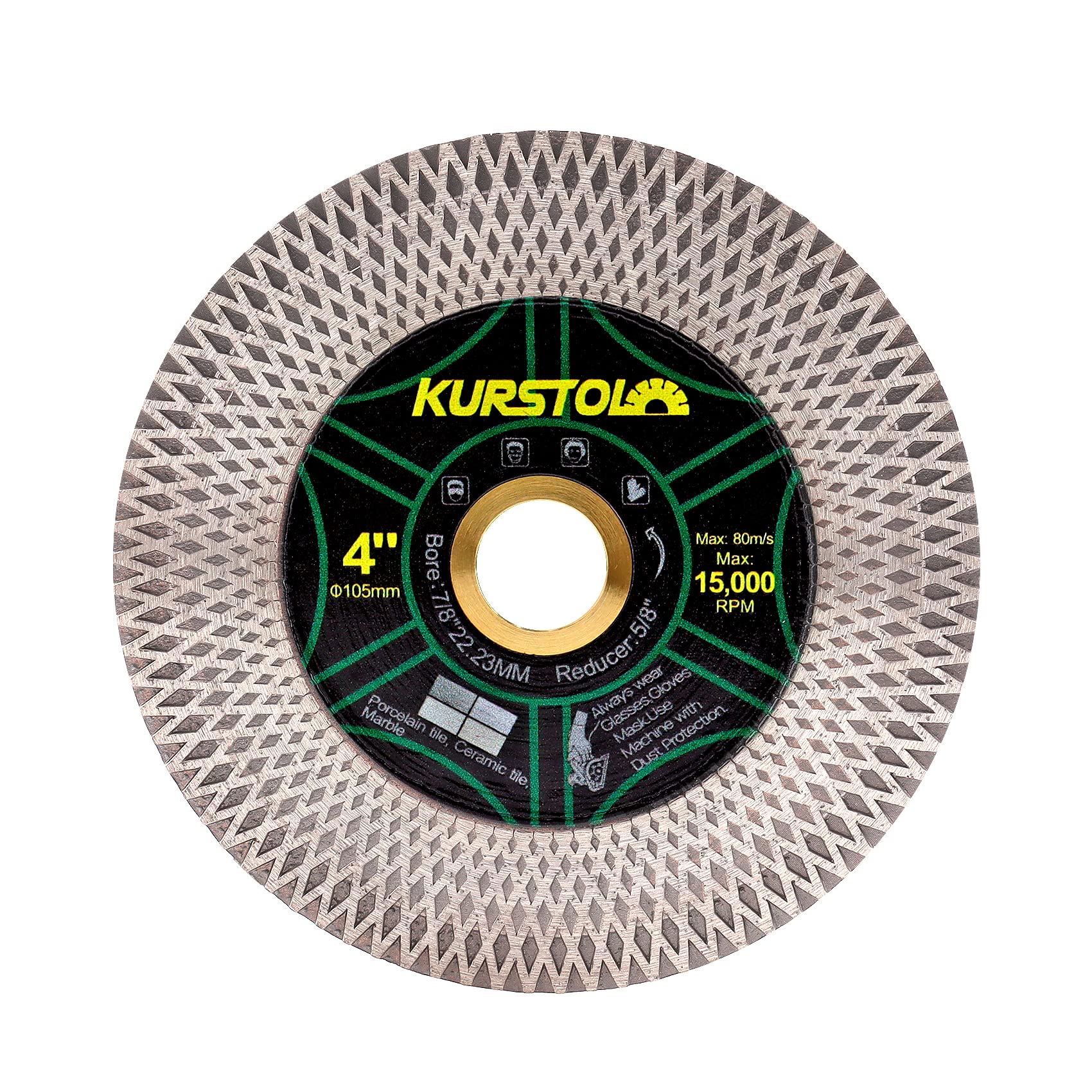 KURSTOL Tile Diamond Saw Blade - 4"/105mm Dual-Purpose Diamond Cutting Disc,Angel Grinder Blade Arbor 7/8"-5/8" for Cutting and Grinding Ceramic Tiles,Porcelain,Granite,Marble