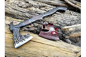 ONLYHANDMADE Custom Gift Forged Carbon Steel Viking Axe with Rose Wood Shaft, Viking Camping Axe & Hatchet OHM-07511, Beautiful Gift for Father, Brother or for Him (Smoke Black)