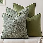 a moment Dark Green 4 Pack Throw Pillow Covers - Chenille & Velvet Set with Piping, Farmhouse Textured Design Cushion Cases for Couch Sofa Bed (18x18 Inch, No Insert)