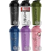 VELOMIX 6 Pack 28oz Shaker Cups for Protein Shakes, Blacks to Transparent | 6x Wire Whisk, Leak Proof Protein Shaker Bottle for Protein Mixes, Stackable, Multipack Value Set for Home, Gym and Car