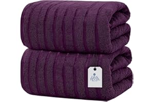 Dan River Pack of 2 Bath Sheet 35x70 Inches, Oversized Ribbed Quick Dry Towel, Soft Luxury Towels for Bathroom - Purple Passion