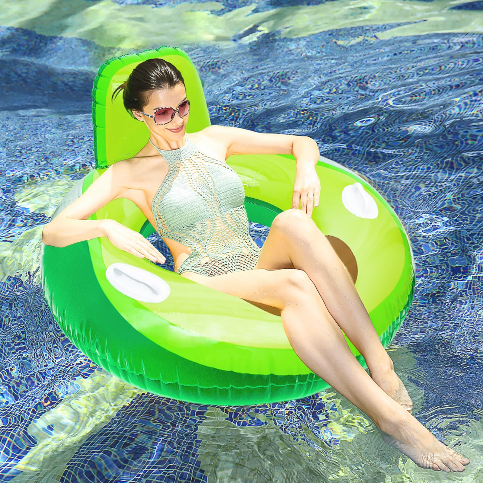 Dmenwei Pool Inflatables Adults Tennagers, Inflatable Pool Floats Toys, Pool Inflate Swimming Raft, Rubber Inflatable Ring with Handle, Giant Blow Up Summer Beach Float Supplies for Water Fun(Avocado)