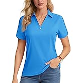 MAGCOMSEN Women's Polo Shirts Short Sleeve UPF 50+ Sun Protection Golf Shirt V Neck Collared Tops Dry Fit