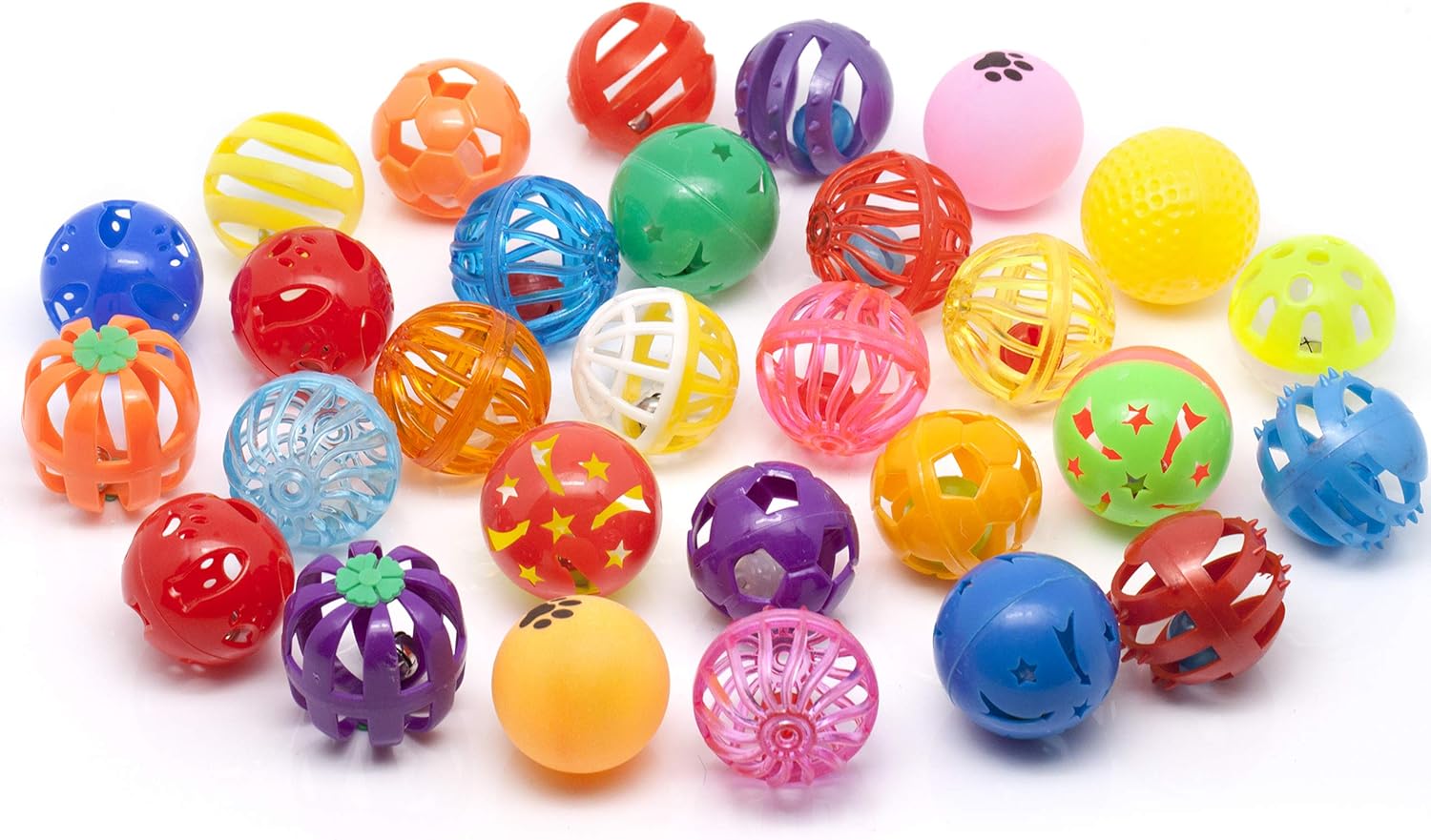 Chiwava 48 Pack Plastic Noisy Cat Toy Balls with Bell Kitten Chase Toy 8 Types Assorted Color Size : Pet Supplies