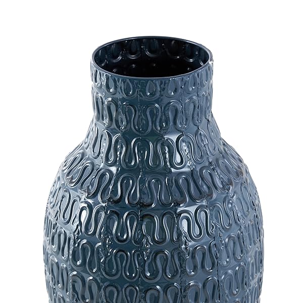 DECO 79 METAL DECORATIVE VASE DIMENSIONAL TEXTURED CENTERPIECE VASE WITH WAVY PATTERN, FLOWER VASE FOR HOME DECORATION 9″ X 9″ X 24″, DARK BLUE