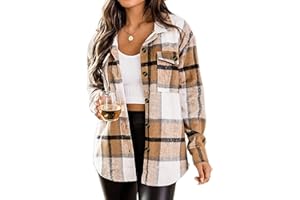 Jhsnjnr Women's Plaid Shirts Long Sleeve Flannel Lapel Button Down Shacket Jacket Coats