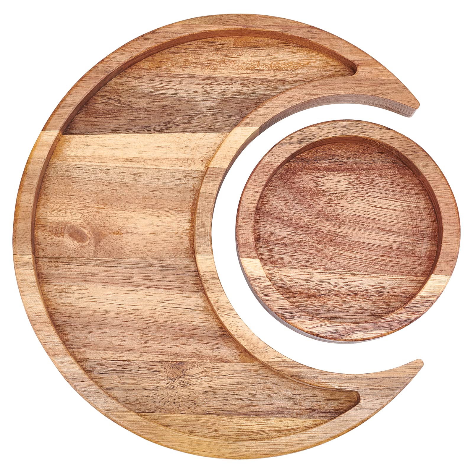 INFUNLY Crystal Holder Moon Tray Wooden Crystal Holder Round Crystal Organizer Tray Acacia Wood Trinket Dish for Rocks Jewelry Healing Crystals Storage