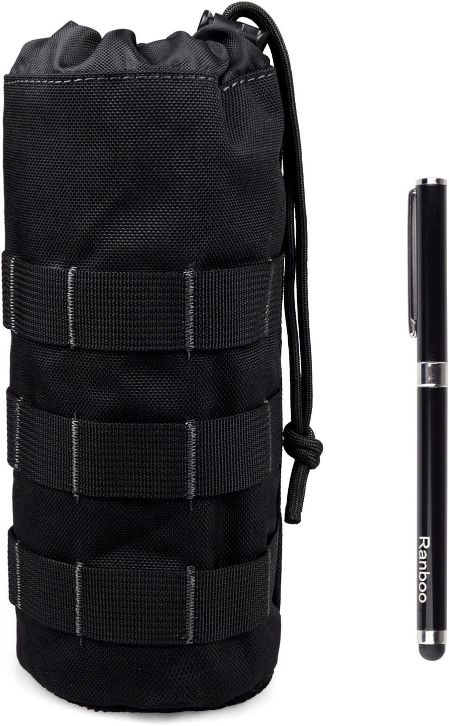 Mopacelle Mesh Bottom Molle Tactical Water Bottle Pouch with Free 2 in 1 Stylus (Black)