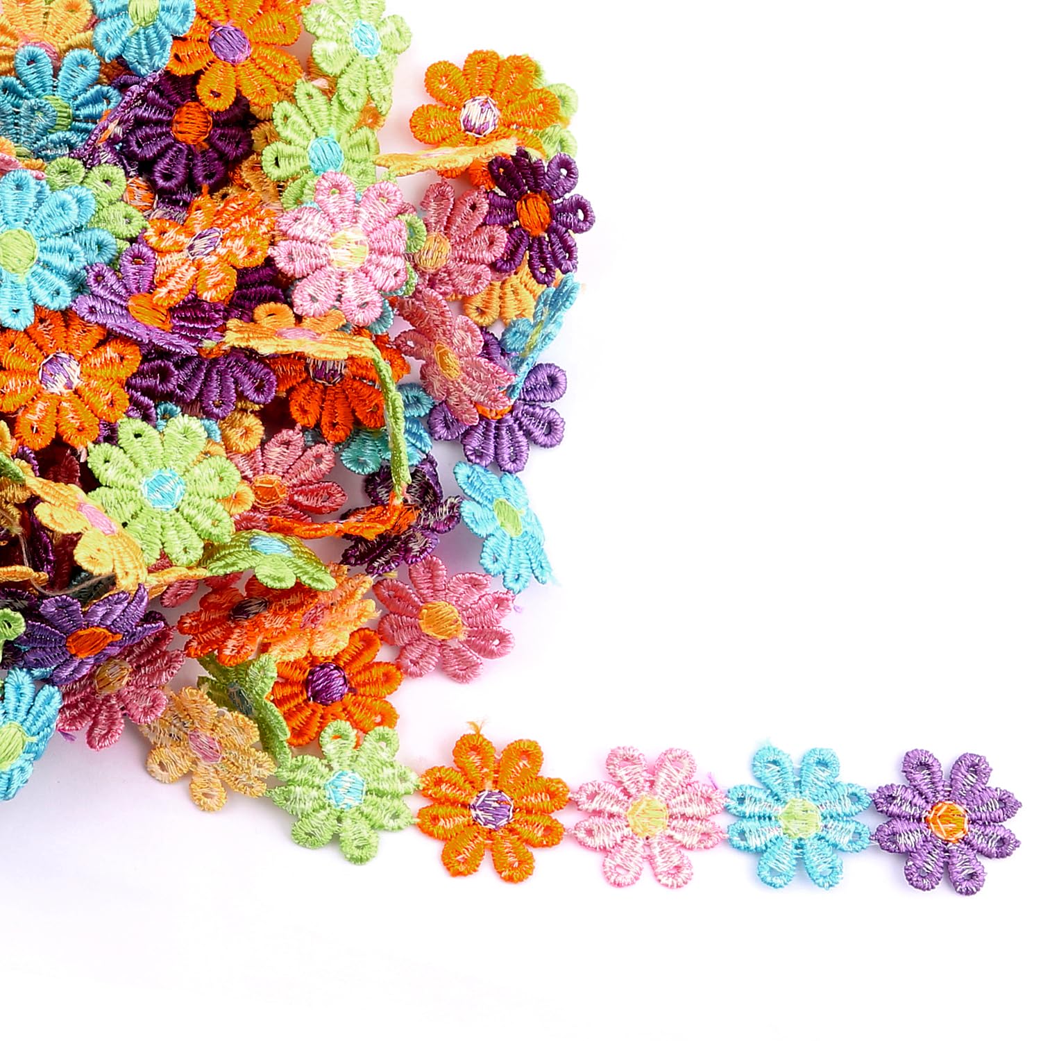 Rumyve Colored Daisy Lace Ribbon 2.5cm Wide Floral Embellishment Sewing Ribbon DIY Crafts