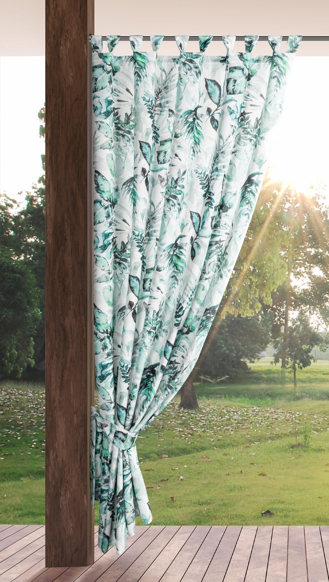 Eurofirany GARDEN Outdoor Curtain with Tab Top - 1 pc. Velcro Fastener, Sun Protection, Privacy Screen, Windproof, Waterproof Curtain for Patio, Gazebo, Pergola, Porch, W61" x L79", Green Print