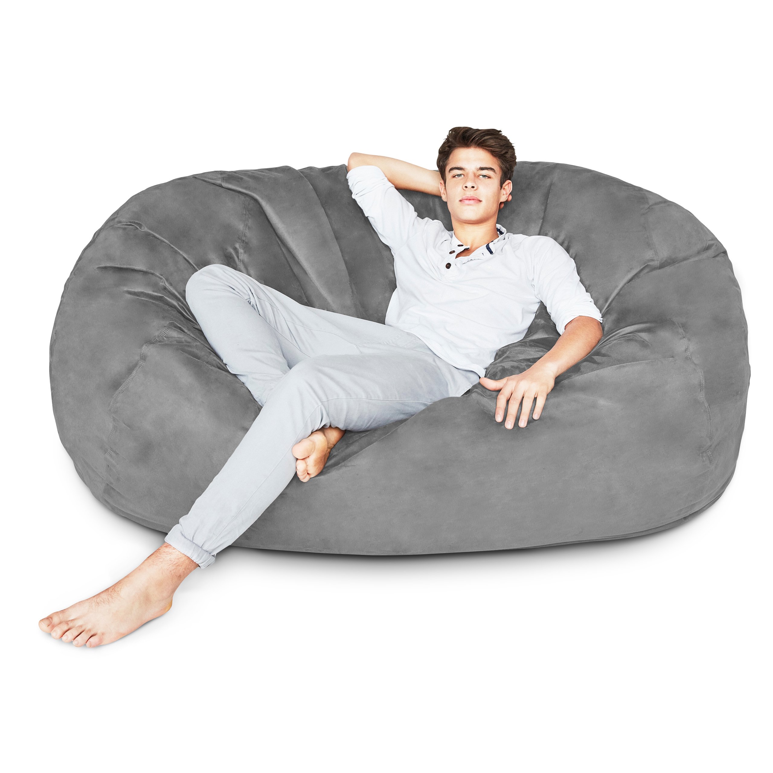 Lumaland Luxury 6Foot Bean Bag Chair with Microsuede Cover Dark Grey