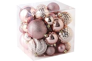 JORYSICS Christmas Balls Ornaments -36pcs Shatterproof Christmas Tree Decorations with Hanging Loop for Xmas Tree Wedding Holiday Party Home Decor,6 Styles in 3 Sizes(Rose Gold)