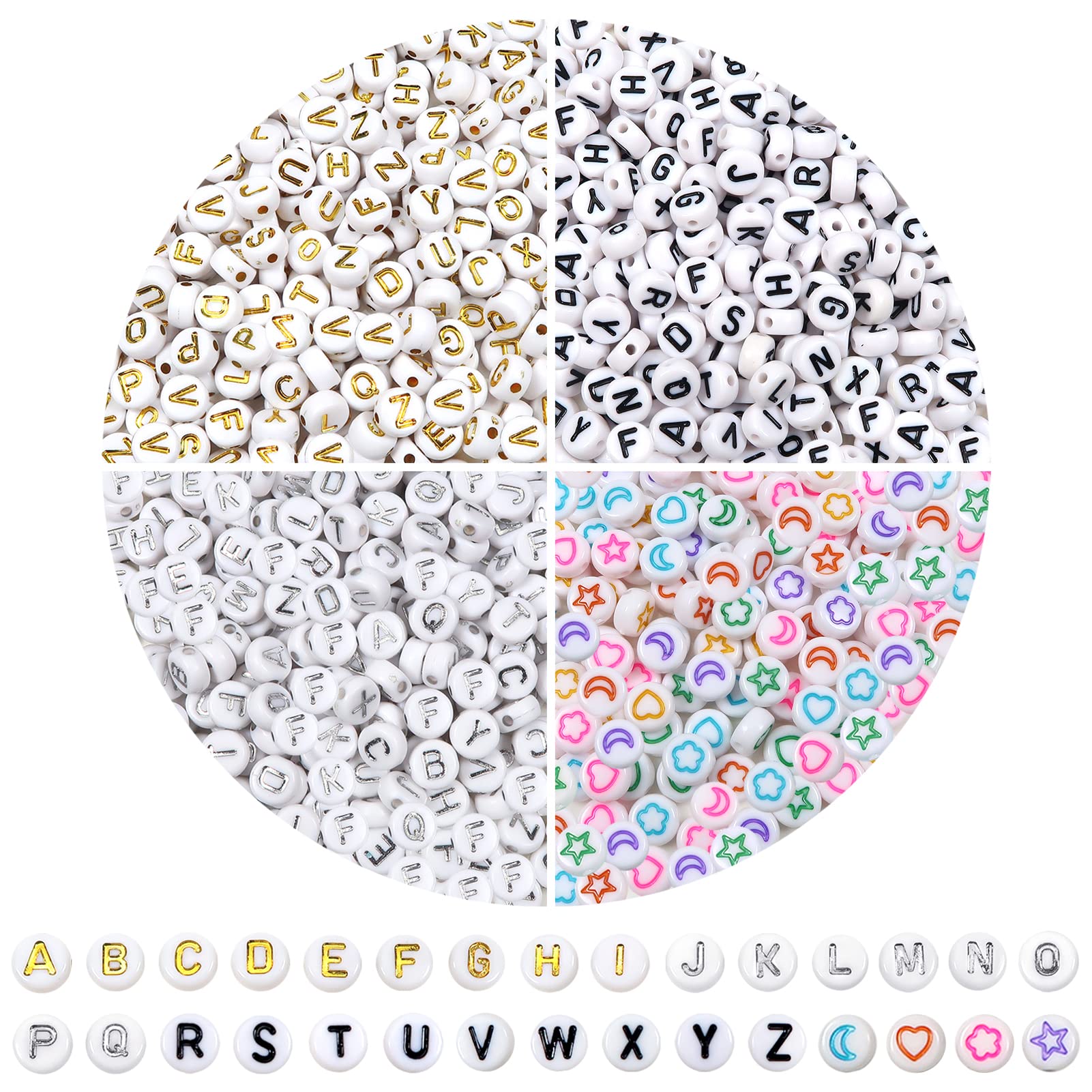 TOAOB Letter Beads for Bracelets Making 1000pcs White Round Acrylic Alphabet Beads 7mm with Flower Heart Letter Spacer Bead for Necklace Keychain Jewellery DIY Crafts