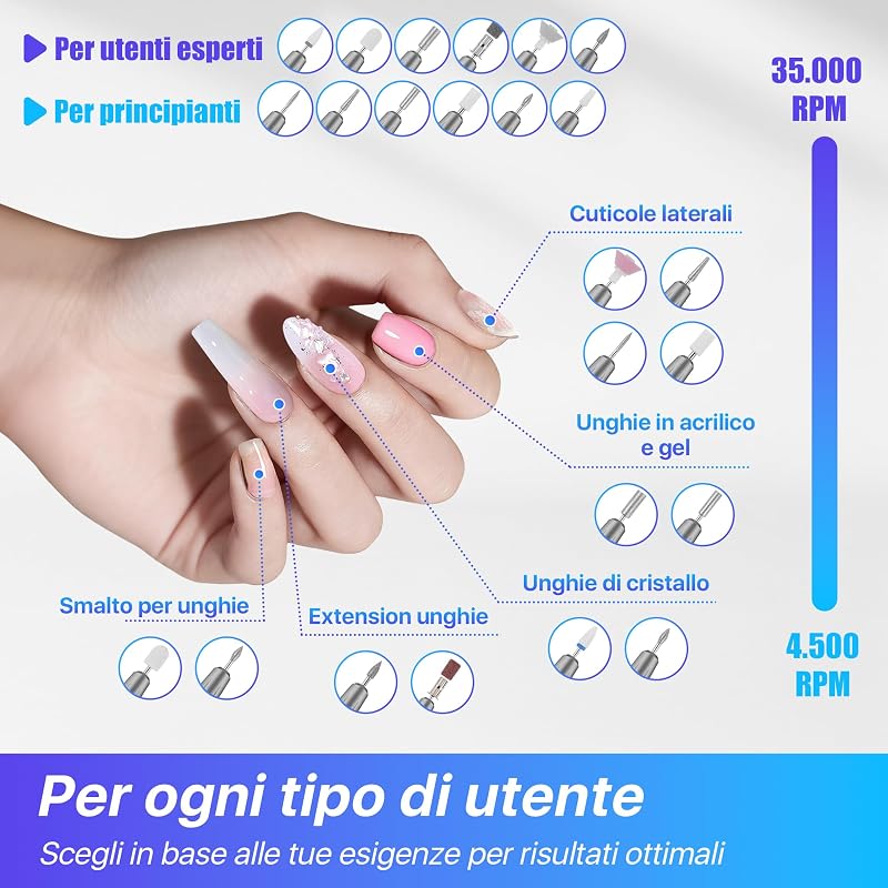 Fresa per Unghie Professionale Lima Elettrica per Unghie, Grigio — foto 7 di 8