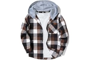 GEEK LIGHTING Boys Plaid Flannel Shirts Unisex Kids Long Sleeve Casual Button Down Shirt with Hood