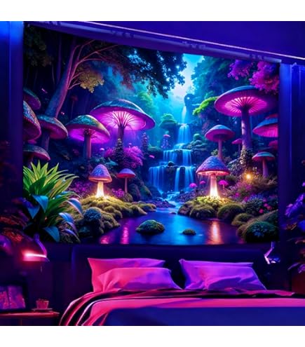 Simpkeely Blacklight Fantasy Forest Rug, UV-Reactive Nature Magic Tree Glowing Wall Hangings for Bedroom and Living Room - 150x200cm : Simpkeely