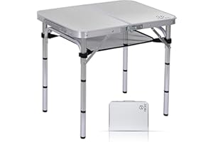 Nice C Card Table, Folding Picnic Table, Small Table, Adjustable Height Folding Table, Camping, Outdoor, Portable Lightweight Aluminum, with Carry Handle for Beach, Indoor, Office (Small)