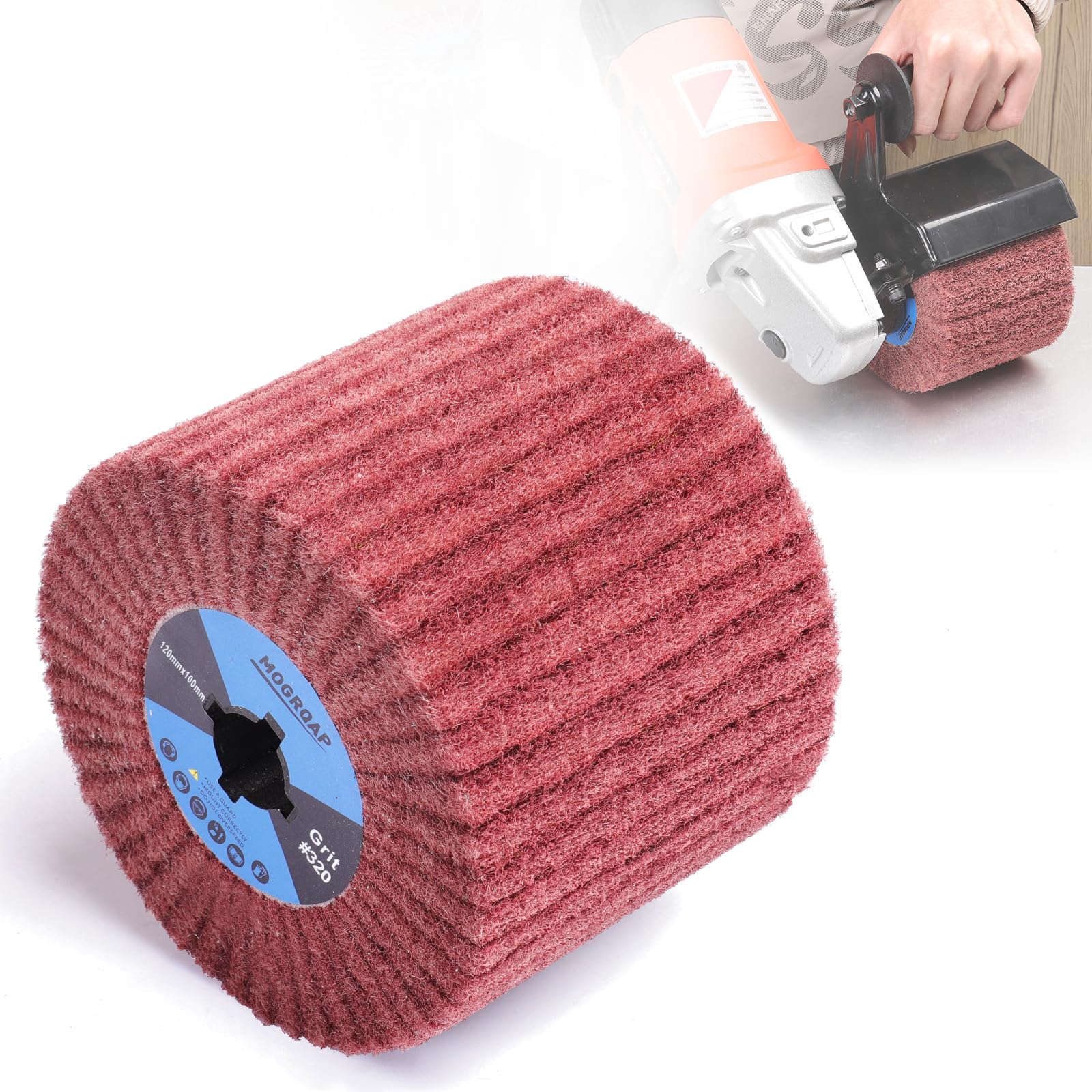 MOGRQAP Polishing Drum, 320 Grit Nylon Brush Drum Burnishing Polishing Tools Wheels for Sanding Matting Satin for Metal Wood Surface Polishing