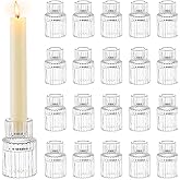 Romadedi Glass Candle Holder for Candlestick - 20 Pcs Clear Small Tapered Candle Holder Wedding Decor Table Centerpiece Bulk for Candle Sticks Christmas Party Living Room Dinner Advent