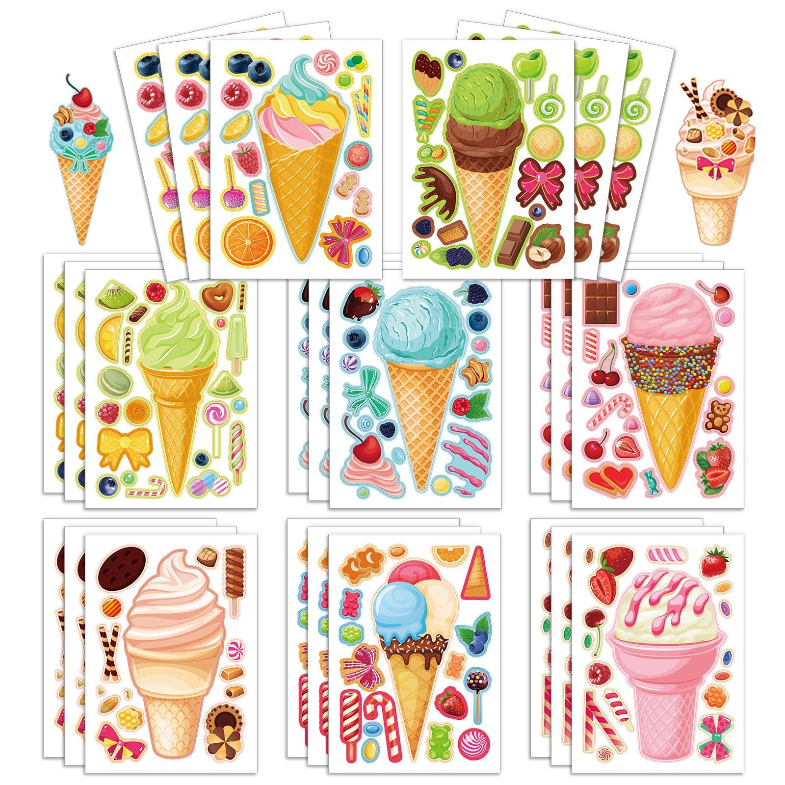 Photo 1 of 24 Sheets 8.3''×5.9'' Make Your Own Ice Cream Stickers for Toddlers Kids Party Favors, Make a Face Stickers for Kids Activities Supplies Crafts