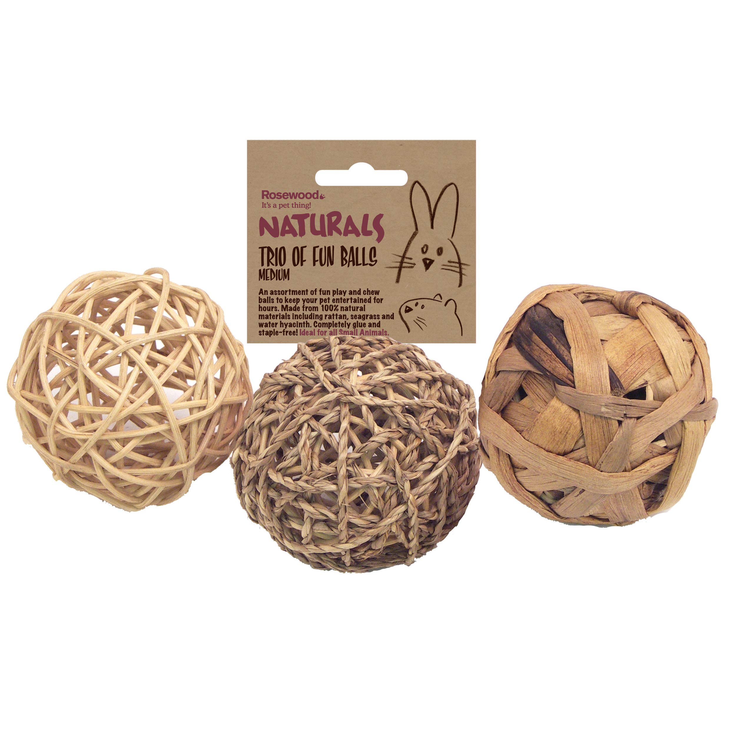 Rosewood Naturals Trio of Fun Balls, Small Animal Activity Toys, Natural Materials Hand Woven for Small Animals (1 x Pack of 3 Balls) — image 1