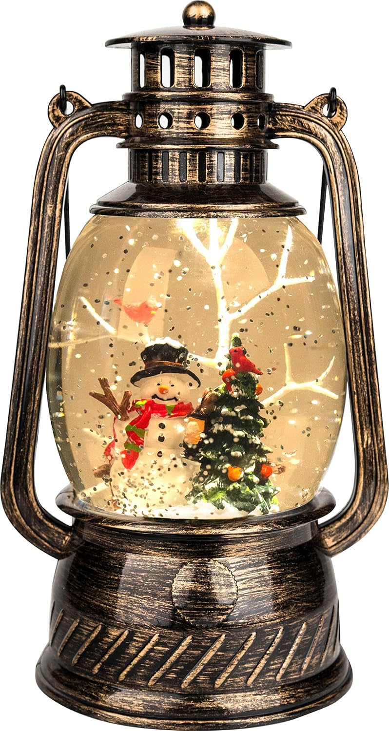 Snow Globes - Christmas Musical Snow Globe Lantern Spinning Water Glittering Snowman with Holiday Tree Scene, Battery & USB Powered Light for Home Decoration