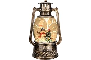 TIMEFLIES Christmas Musical Snow Globe Lantern Spinning Water Glittering Snowman with Holiday Tree Scene, Battery & USB Powered Light for Home Decoration