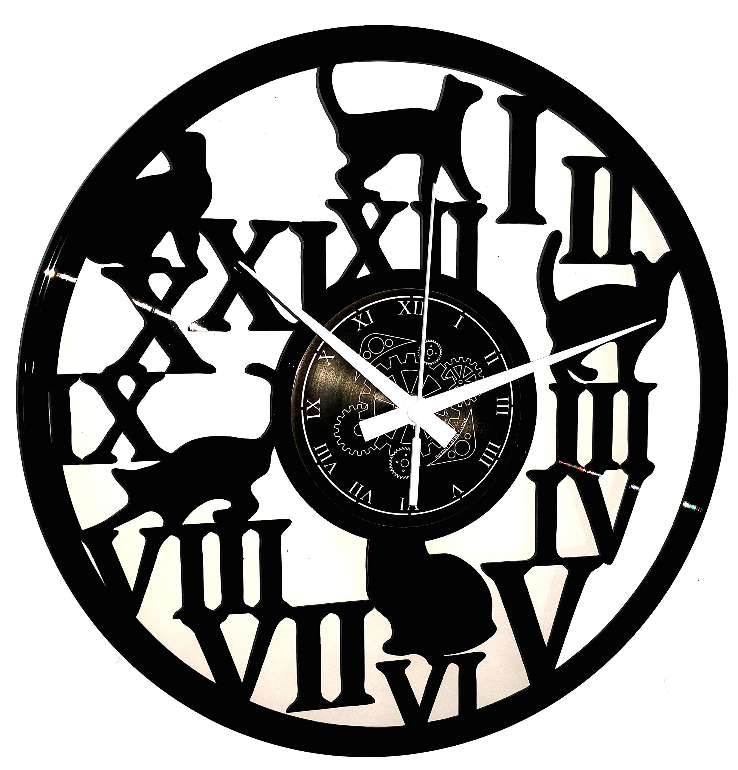 Instant Karma Clocks | Roman Numeral Cat Wall Clock | Whimsical Feline Design for Cat Owners and Pet Lovers | Silent Quartz Movement | Gift Idea for Animal-Friendly HomesWall Clock