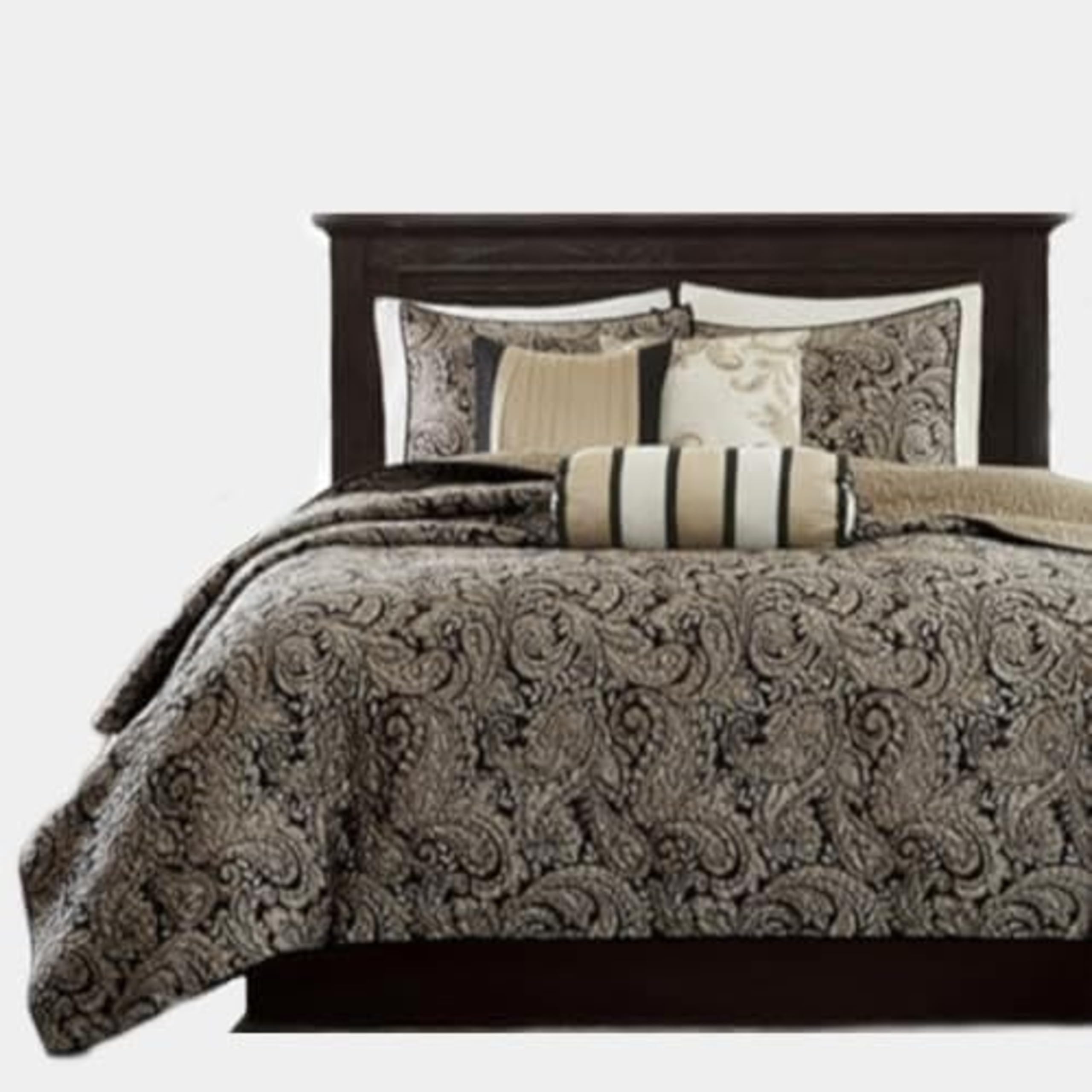 Photo 1 of ** FACTORY SEALED**
Madison Park Quilt Traditional Damask Design All Season, Lightweight Coverlet Bedspread Bedding Set, Matching Shams, Pillows, Full/Queen (90"x90"), Aubrey, Jacquard Paisley Black, 6 Piece